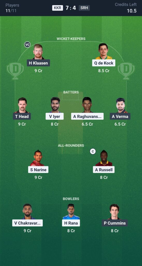 KKR vs SRH Dream11 Prediction, IPL 2025 – Fantasy Cricket Tips, Squads & Head-to-Head Stats 4 KKR vs SRH
