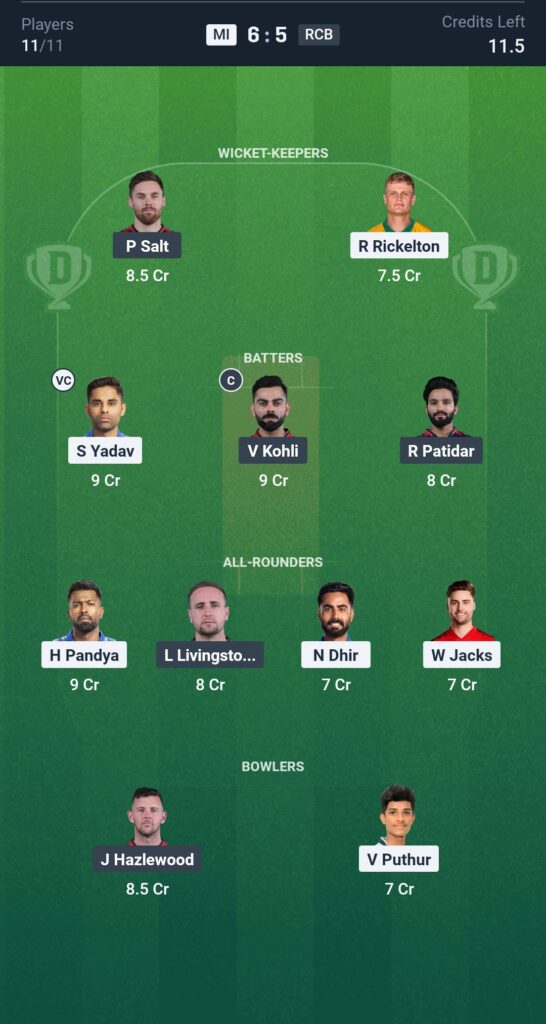 MI vs RCB Dream11 Prediction, IPL 2025 – Fantasy Cricket Tips, Squads & Match Preview 3 Mi vs rcb